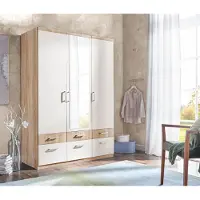 Priess Kleiderschrank , weiß (struktureichefarben hell, weiß), B:140cm H:193cm T:56cm, Holzwerkstoff, Schränke, Kleiderschrank