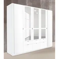 Priess Kleiderschrank , weiß, B:230cm H:193cm T:54cm, Holzwerkstoff, Schränke, Kleiderschrank, mit gerundeten Elementen auf den Außentüren