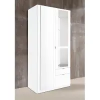 Priess Kleiderschrank , weiß, B:94cm H:193cm T:54cm, Holzwerkstoff, Schränke, Kleiderschrank, mit gerundeten Elementen auf den Außentüren