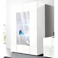 Home affaire Vitrine "Dama Höhe 166 cm, Breite 121 cm, Stauraumvitrine mit 2 Türen", weiß (weiß hochglanz lack), Schränke, Vitrine, Standvitrine - Front in 3D-Optik, viel Stauraum, verschiedene Farben