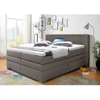 Home affaire Boxspringbett "Airdrie", grau (elephant), B:180cm L:210cm, Kunstleder, Kunststoff, Massivholz, Komplettbetten, Boxspringbett, inkl. Bettkasten und Topper