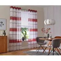 Otto Home Gardine "Jay, Ösen, transparent, 2er-Set, Querstreifen" Gr. 1, rot, B:144cm H:145cm, Voile, Polyester, Gardinen, Gardine, Vorhang, 2-er Set, Fertiggardine, transparent, Querstreifen
