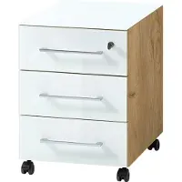 Germania Rollcontainer "Monteria", weiß (eiche, weiß), B:40cm H:55cm T:50cm, Holzwerkstoff, Rollwagen, Rollcontainer, 40x55x50 cm, abschließbar, ESG-Glasauflage, Laufrollen,Made in Germany