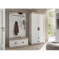 Home affaire Garderoben-Set "Florenz", weiß (pinie weiß), B:224cm, Holzwerkstoff, Kastenmöbel-Sets, Garderoben-Set, bestehend aus 1 Bank, 1 Paneel und 1 Stauraumschrank
