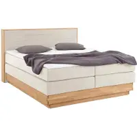 Home affaire Boxspringbett "Cavan", beige, L:220cm, Microfaser (100% Polyester), Komplettbetten, Boxspringbett, Eiche, inkl. Bettkasten & Topper, verschiedene Härtegrade (auch H4)