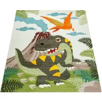 Paco Home Kinderteppich "Diamond 636", rechteckig, 18 mm Höhe, 3D-Design, Motiv Dinosaurier, Kinderzimmer