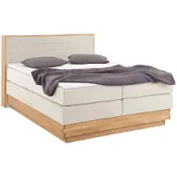 Home affaire Boxspringbett "Cavan", beige, L:220cm, Microfaser (100% Polyester), Komplettbetten, Boxspringbett, Eiche, inkl. Bettkasten & Topper, verschiedene Härtegrade (auch H4)