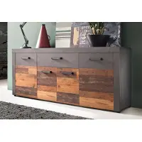 Home affaire Sideboard "Ilana", braun (graphit grau matera, old wood farben), Sideboards, Sideboard, Sideboard mit 4 Türen & 1 Schublade - (B/T/H) 178/40/76 cm
