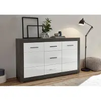 Home affaire Sideboard "Etero", grau (schwarz concret, weiß mdf hochglanz, applikation schwarz concret), B:164cm H:97cm T:42cm, Sideboards, Sideboard, Breite 164 cm