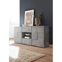 Home affaire Sideboard "Dama Breite 181, Kommode 2 Türen u. 2 Schubkästen, Anrichte", grau (beton, optik), Sideboards, Sideboard, Front in 3D-Optik, viel Stauraum, verschiedene Farben