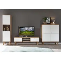 Andas Wohnwand "Merle", braun (eiche riviera nb, weiß matt), B:337cm, Kastenmöbel-Sets, Wohnwand