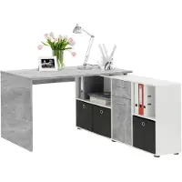 CALICOSY Anpassbarer Eckschreibtisch mit Container, Schublade und Regalen - Lex