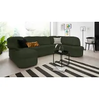 Domo Wohnlandschaft "Pegnitz, zeitlos&modern, elegante Rückensteppung, Breite 292cm, U-Form", grün, B:292cm H:82cm T:180cm, 100% Polyester, Sofas, Wohnlandschaft, wahlweise mit Bettfunktion