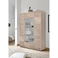 Home affaire Vitrine "Miro", braun (eichefarben sägerau mit siebdruck), Schränke, Vitrine, Stauraumvitrine, Höhe 166 cm mit dekorativem Siebdruck