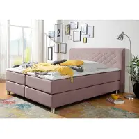 Inosign Boxspringbett "Parla", rosa (flamingo, rose), L:218cm, 100% Polyester, Komplettbetten, Boxspringbett, incl. Topper, 4 Farben in 4 Breiten, 2 Härtegraden, 3 Matratzenarten