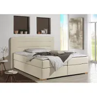 Home affaire Boxspringbett "Manchester", beige (creme), B:180cm L:208cm, Strukturstoff-Bezug (100% Polyester), Komplettbetten, Boxspringbett, 5 Breiten, 3 Ausführungen, 2 Härtegraden, Topper, Steppung