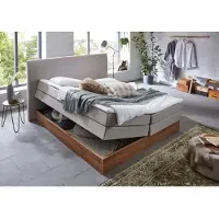 Home affaire Boxspringbett "Blomen", beige, B:162cm L:224cm, Komplettbetten, Boxspringbett, mit Walnuss-Dekor, mit Bettkasten, verschiedene Härtegrade, mit Topper
