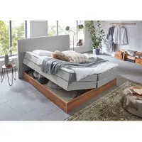 Home affaire Boxspringbett "Blomen", grau (hellgrau), B:182cm L:224cm, Komplettbetten, Boxspringbett, mit Walnuss-Dekor, mit Bettkasten, verschiedene Härtegrade, mit Topper