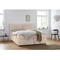 Otto Home Boxspringbett "Jenson", beige, B:188cm L:225cm, Struktur weich (85% Polyester/15% Nylon), Komplettbetten, Boxspringbett, in 4 Farben, 4 Breiten, 3 Matratzenarten in 2 Härtegraden, Topper