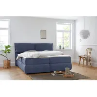 Andas Boxspringbett "Jenson", blau, B:208cm L:225cm, Struktur weich (85% Polyester/15% Nylon), Komplettbetten, Boxspringbett, in 4 Farben, 4 Breiten, 3 Matratzenarten in 2 Härtegraden, Topper