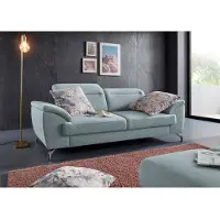 Sit&More 2,5-Sitzer SIT & MORE "Percy", blau (aqua), B:207cm T:112cm, Sofas, 2 5-Sitzer, 12 cm Fußhöhe, Sitztiefenverstellung, wahlweise Kopfteilverstellung