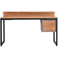 Möbilia Schreibtisch MÖBILIA "Wenzel", schwarz (natur, schwarz, schwarz, akazie, dekor), B:140cm H:71cm T:60cm, Tische, Schreibtisch, Arbeitsplatte Akazie Dekor, geeignet für das Home office, Laptoptisch
