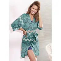 LASCANA Kimono , Damen, Gr. 32/34, blau (türkis), Viskose, gemustert, Kurzform, Hausmäntel Kimono, mit grafischem Zick-Zack Muster