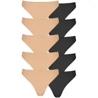 Petite fleur String , Damen, Gr. 32/34, schwarz (beige, schwarz), Single Jersey, Obermaterial: 95% Baumwolle, 5% Elasthan, unifarben, körpernah, Unterhosen String, aus elastischer Baumwolle, Topseller
