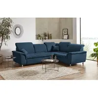 Domo Ecksofa "FRANZI zeitlos und elegant, moderne Sitzheftung, L-Form", blau (dunkelblau), B:275cm H:81cm T:214cm, Sofas, Ecksofa, wahlweise mit Kopfteilverstellung (dann Breite: 275 cm)