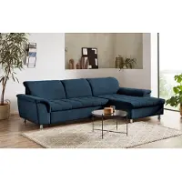 Domo Ecksofa "FRANZI zeitlos und elegant, moderne Sitzheftung, L-Form", blau (dunkelblau), B:279cm H:81cm T:170cm, Sofas, Ecksofa, wahlweise mit Kopfteilverstellung (dann Tiefe: 170 cm)
