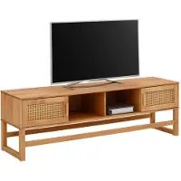 Otto Home Lowboard "Linz", gelb (honigfarben), B:160cm H:50cm T:40cm, FSC-zertifiziertes Massivholz, Sideboards, Lowboard, Kommode mit Rattangeflecht auf den Türfronten, aus Massivholz