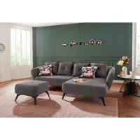 Home affaire Ecksofa "Baggio romantische Polsterecke, bequem, Breite 277 cm, L-Form", schwarz (asche), B:277cm H:80cm T:162cm, Sofas, Ecksofa, Zierkissen inklusive, schwarze Metallfüße