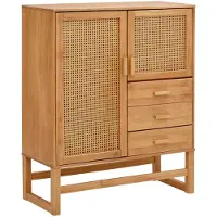 Otto Home Highboard "Linz", beige (honigfarben), B:90cm H:110cm T:38cm, FSC-zertifiziertes Massivholz, Sideboards, Highboard, Stauraumschrank mit Rattangeflecht auf den Türfronten, Massivholz