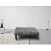 Otto Home Polsterhocker "Chesterfield", grau (hellgrau), H:35cm T:90cm, Luxus-Microfaser Lederoptik (100% Polyester), Hocker, Polsterhocker, mit Knopfheftung, auch in Leder