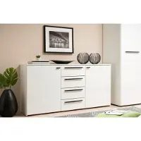 Home affaire Sideboard "Ksanti Kommode Breite/Tiefe/Höhe 163/80,5/80,5 cm", weiß, B:163cm H:80,5cm T:80,5cm, Holzwerkstoff, MDF, Sideboards, Sideboard, 2 Türen und 4 Schubkästen, hochglänzende Front