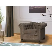 Home affaire Chesterfield-Sessel "Aarburg Sessel", grau (stein), B:98cm H:77cm T:87cm, 100% Polyester, Sessel, Chesterfield-Sessel, aufwändige Knopfheftung und Ziernägel im Chesterfield-Design