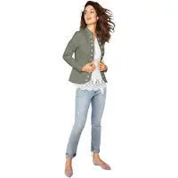 HEINE Blusenblazer "Jersey-Blazer Jerseyblazer im Military-Look", Damen, Gr. 34, oliv, Modisch, Blazer Blusenblazer