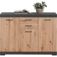 FMD Kommode "Bristol 3", schwarz (matera, artisan), B:120cm H:89,9cm T:34,9cm, Holzwerkstoff, Sideboards, Kommode, mit drei Türen und zwei Schubkästen, Breite 120 cm