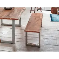 Home affaire Sitzbank "Manhattan", beige (natur, silberfarben), B:160cm H:45cm T:38cm, Massivholz, Sitzbänke, Sitzbank, mit Baumkantenoptik und Gestell U-Form aus Edelstahl
