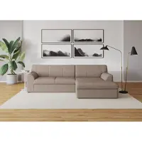 Domo Ecksofa "Topper, elegant und zeitlos, kompaktes Stellmaß 245/155cm, L-Form", braun (braun, beige), B:245cm T:155cm, Sofas, Ecksofa, mit Recamiere, wahlweise mit Schlaffunktion
