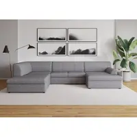 Domo Wohnlandschaft "Topper, elegant & zeitlos, Breite 320cm, komfortabel, U-Form", grau (weiß, grau), B:320cm H:78cm T:213cm, Sofas, Wohnlandschaft, wahlweise mit Bettfunktion