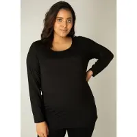 Base Level Curvy Langarmshirt , Damen, Gr. 44, schwarz, Web, Obermaterial: 96% Viskose, 4% Elasthan, unifarben, regular fit hüftbedeckend, Rundhals, Shirts Langarmshirt, mit Rundhalsausschnitt