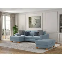 Sit&More Ecksofa SIT & MORE "Dundee L-Form", blau (hellblau), B:264cm H:86cm T:175cm, Sofas, Ecksofa, mit Federkern und Massivholzfüßen, wahlweise mit Kopfteilverstellung
