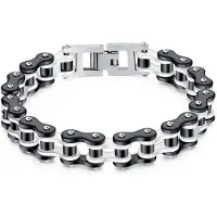 Firetti Gliederarmband "Schmuck Geschenk Biker", weiß (schwarz, edelstahlfarben, weiß), Armbänder, Herren, 21,5cm, Edelstahl, Gliederarmband