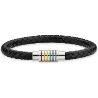 Bruno Banani Lederarmband "Schmuck Geschenk Armband Regenbogen" Gr. 21, grau (schwarz, edelstahlfarben), Armbänder, Herren, 21, Edelstahl Leder, Edelstahl, Leder, Lederarmband, mit Epoxidharz