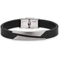 Bruno Banani Armband "Schmuck Geschenk Lederarmband" Gr. 20,5, grau (schwarz, edelstahlfarben), Armbänder, 20,5, Edelstahl Kautschuk, Edelstahl, Kautschuk, Armband