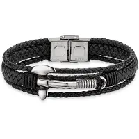 Bruno Banani Lederarmband "Schmuck Geschenk Armkette Axt Lederband breit Silber" Gr. 21, grau (schwarz, edelstahlfarben), Armbänder, Herren, 21, Edelstahl Leder, Edelstahl, Leder, Lederarmband