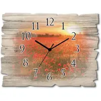 ARTland Holz Wanduhr Quarzuhr - schwarzer Zeiger Mohnblumenfeld bei Sonnenuntergang Größe: 40x30 cm
