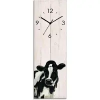 ARTland Glas Wanduhr Quarzuhr - schwarzer Zeiger Kuh (in Holzoptik) Größe: 20x60 cm