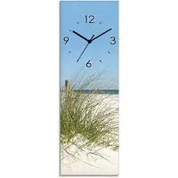 ARTland Glas Wanduhr Funkuhr - schwarzer Zeiger Schöne Sanddüne mit Gräsern und Zaun Größe: 20x60 cm